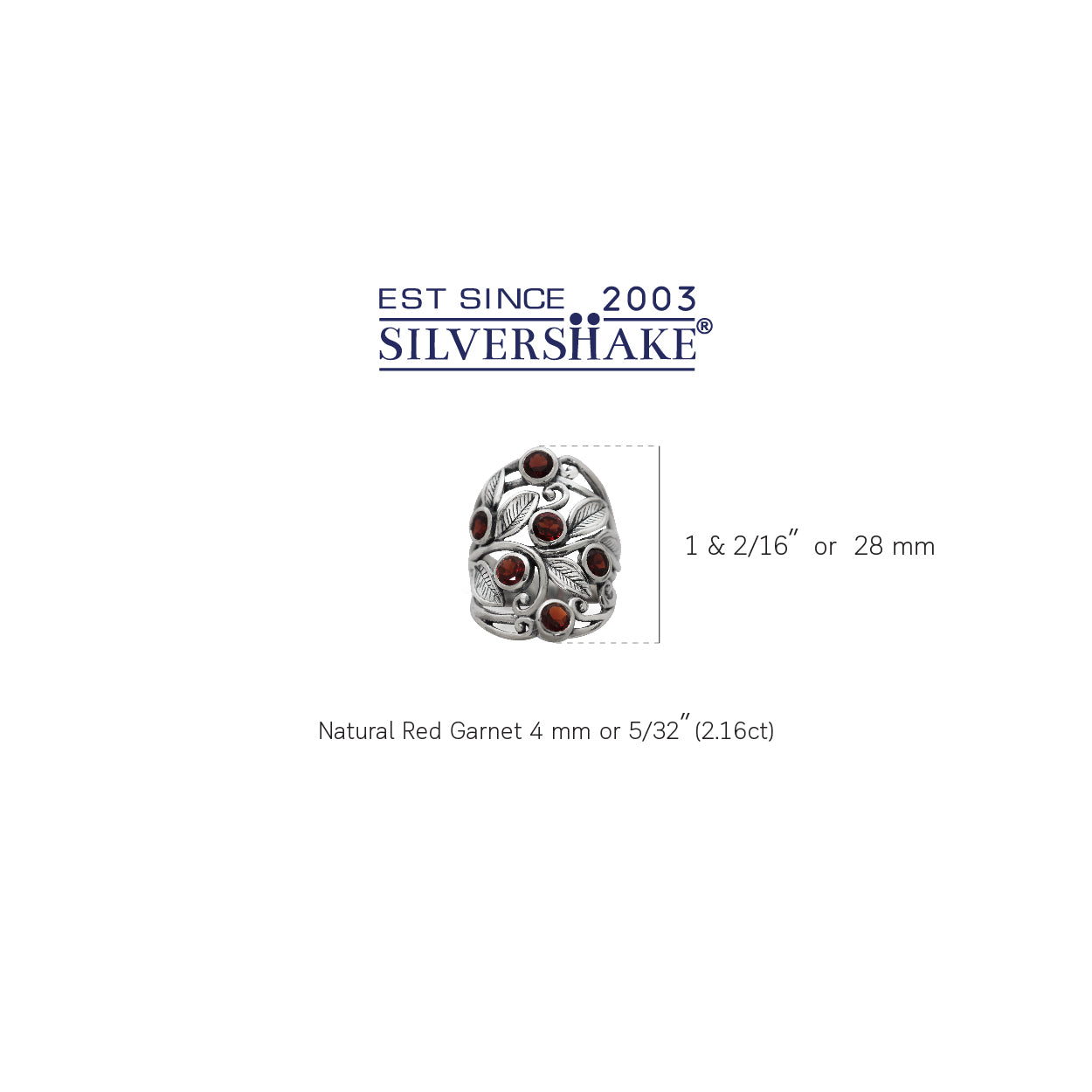 2.16ct. Natural Garnet 925 Sterling Silver Filigree Leaf Ring - Silvershake-store