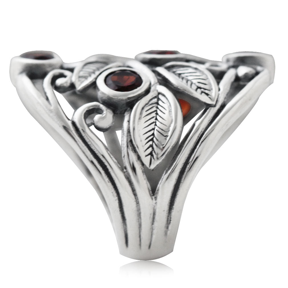 2.16ct. Natural Garnet 925 Sterling Silver Filigree Leaf Ring - Silvershake-store