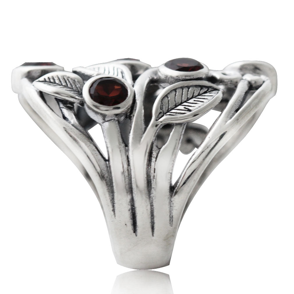 2.16ct. Natural Garnet 925 Sterling Silver Filigree Leaf Ring - Silvershake-store