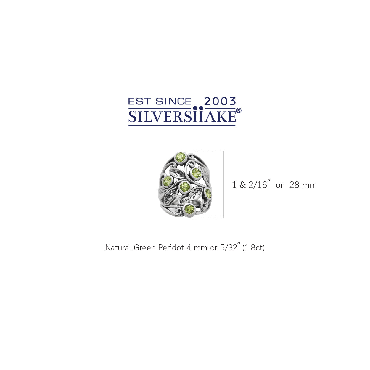 1.8ct. Natural Peridot 925 Sterling Silver Filigree Leaf Ring - Silvershake-store