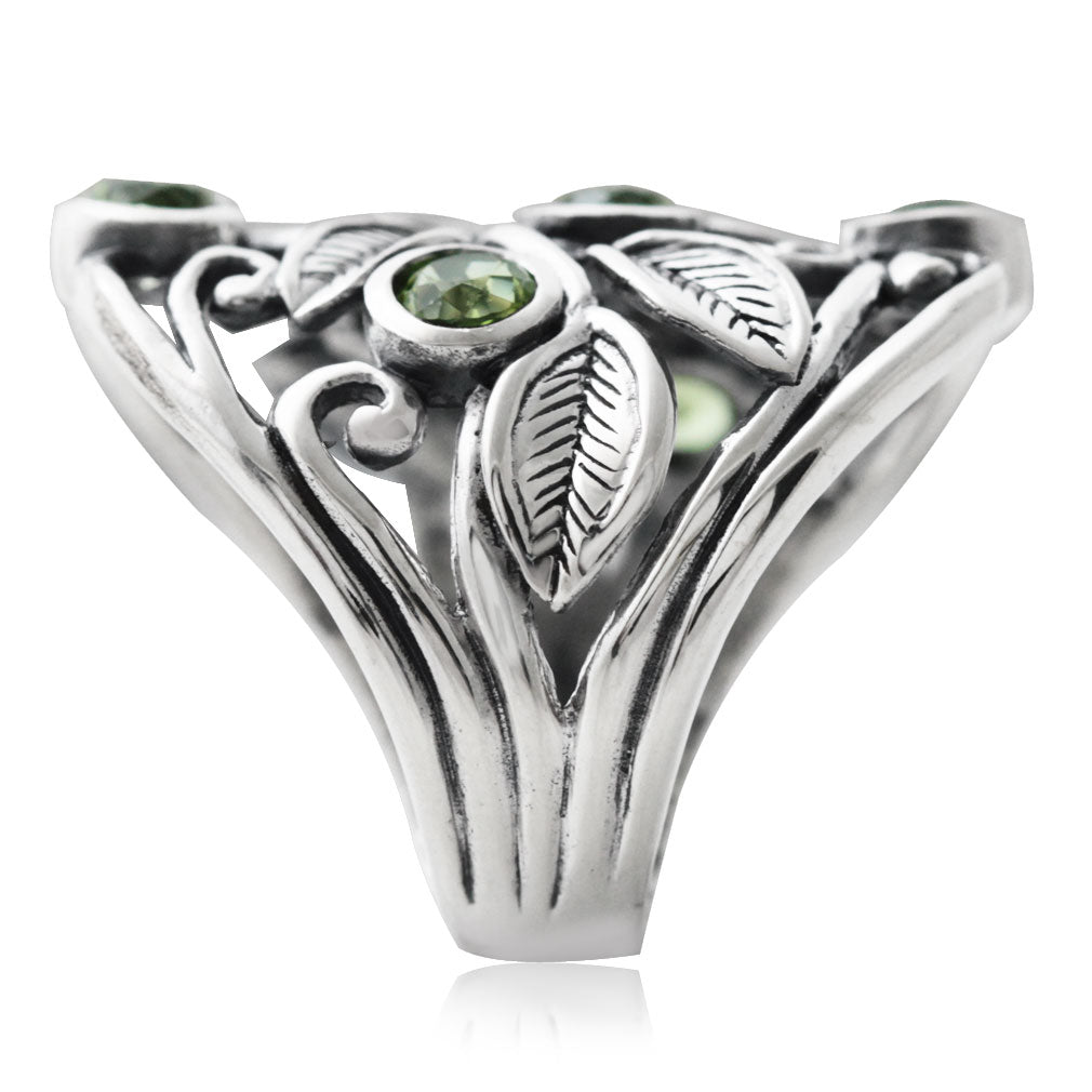 1.8ct. Natural Peridot 925 Sterling Silver Filigree Leaf Ring - Silvershake-store
