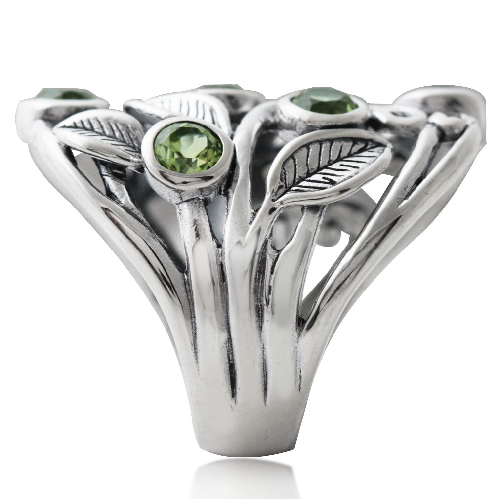 1.8ct. Natural Peridot 925 Sterling Silver Filigree Leaf Ring - Silvershake-store