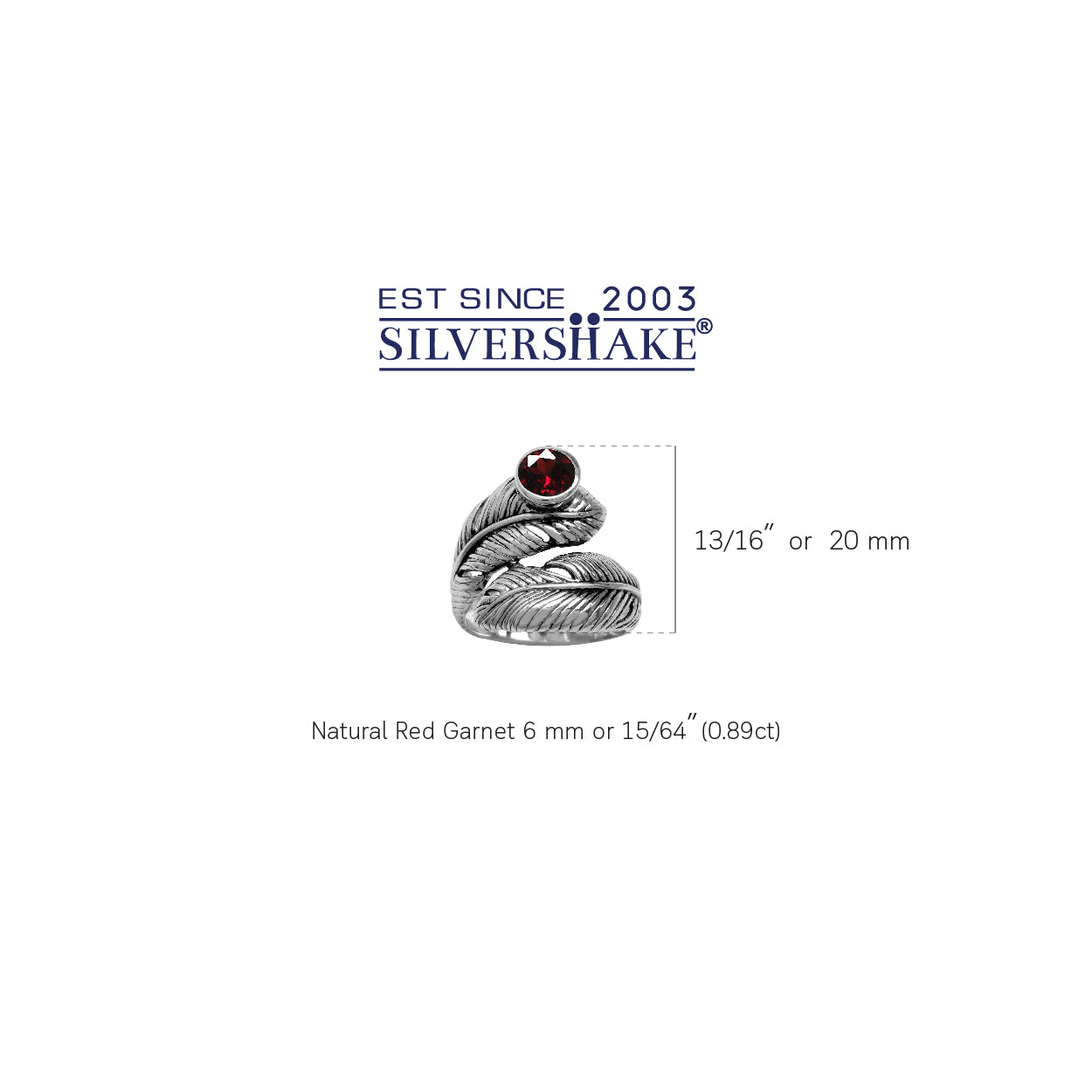 Natural Garnet 925 Sterling Silver Bypass Feather Ring