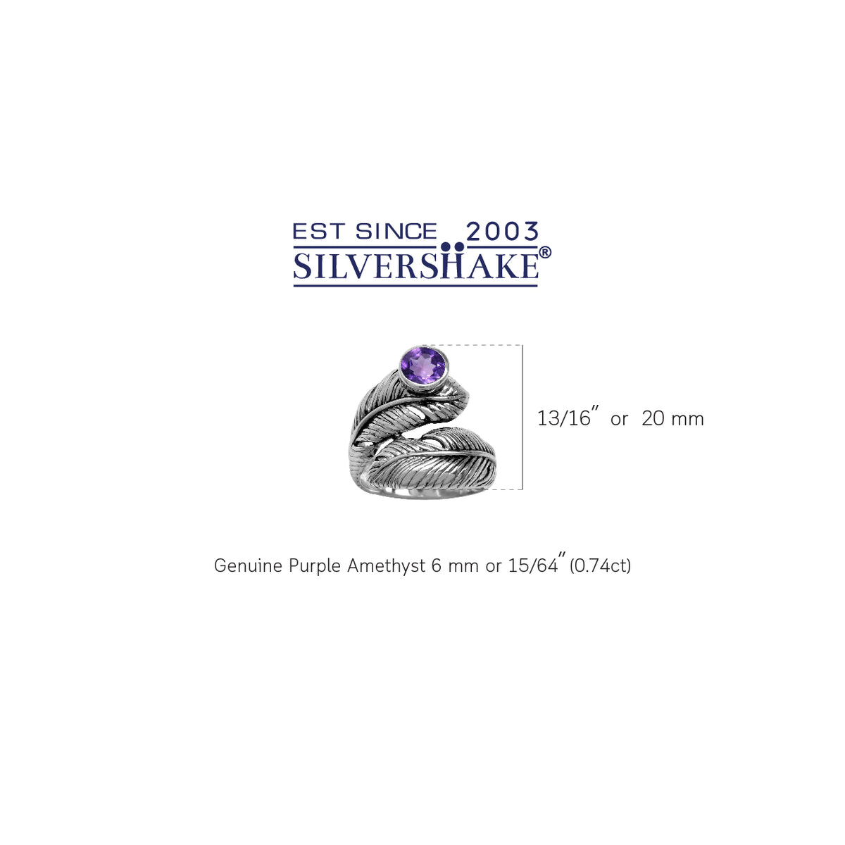 Natural Amethyst 925 Sterling Silver Bypass Feather Ring silvershake