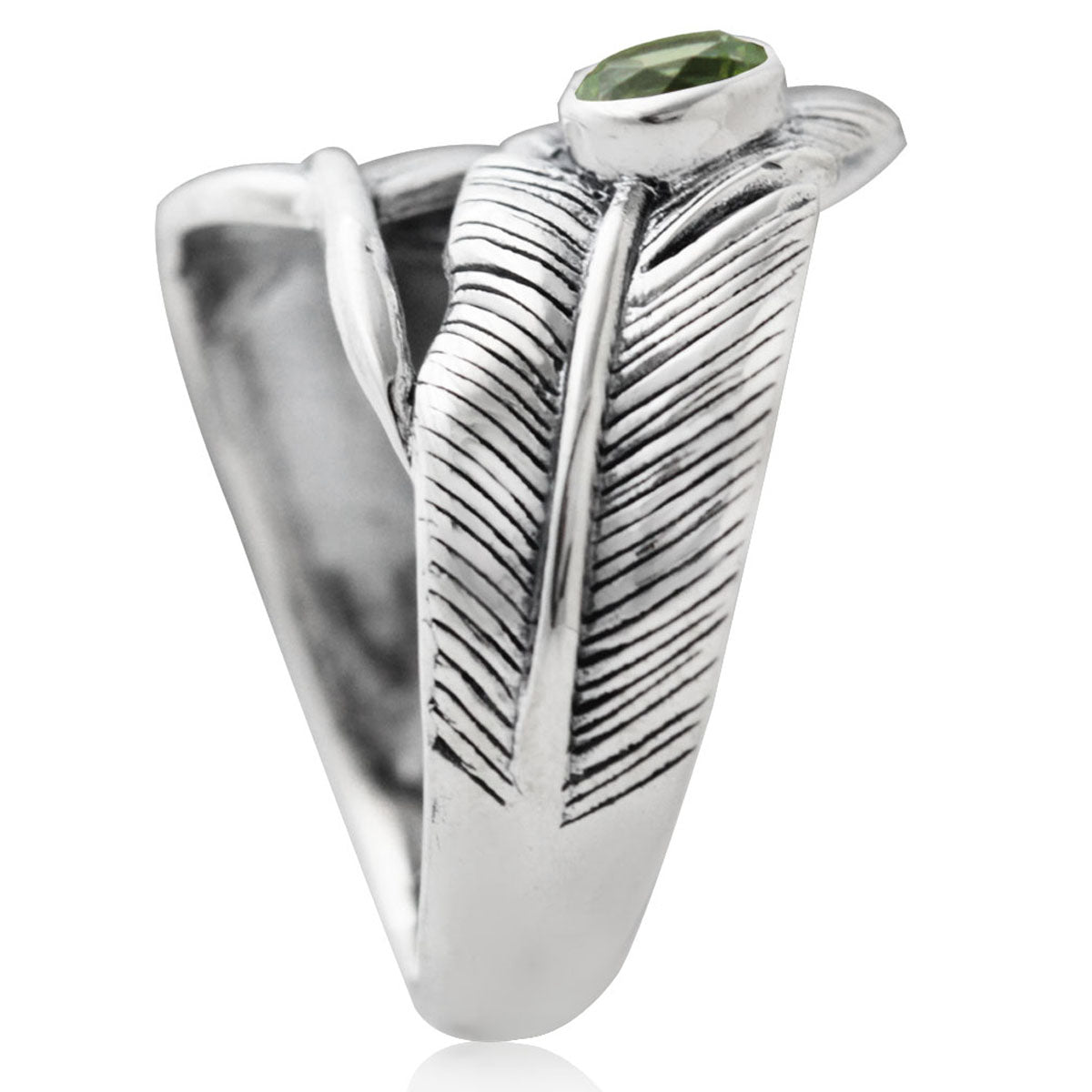 Natural Peridot 925 Sterling Silver Bypass Feather Ring