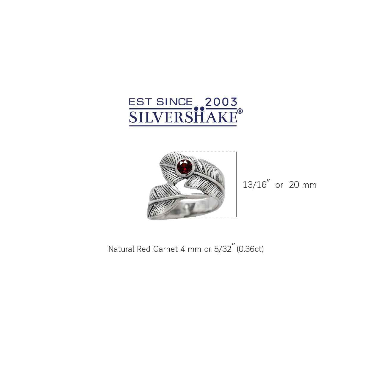 Natural Garnet 925 Sterling Silver Bypass Feather Ring