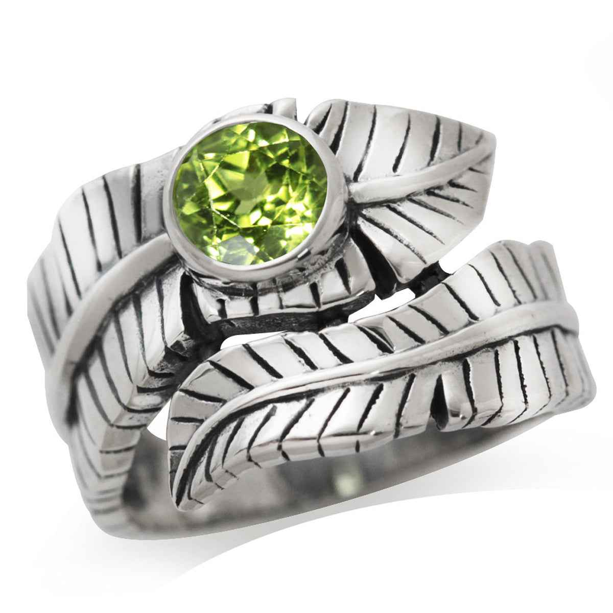 Natural Peridot 925 Sterling Silver Bypass BANANA LEAF Ring