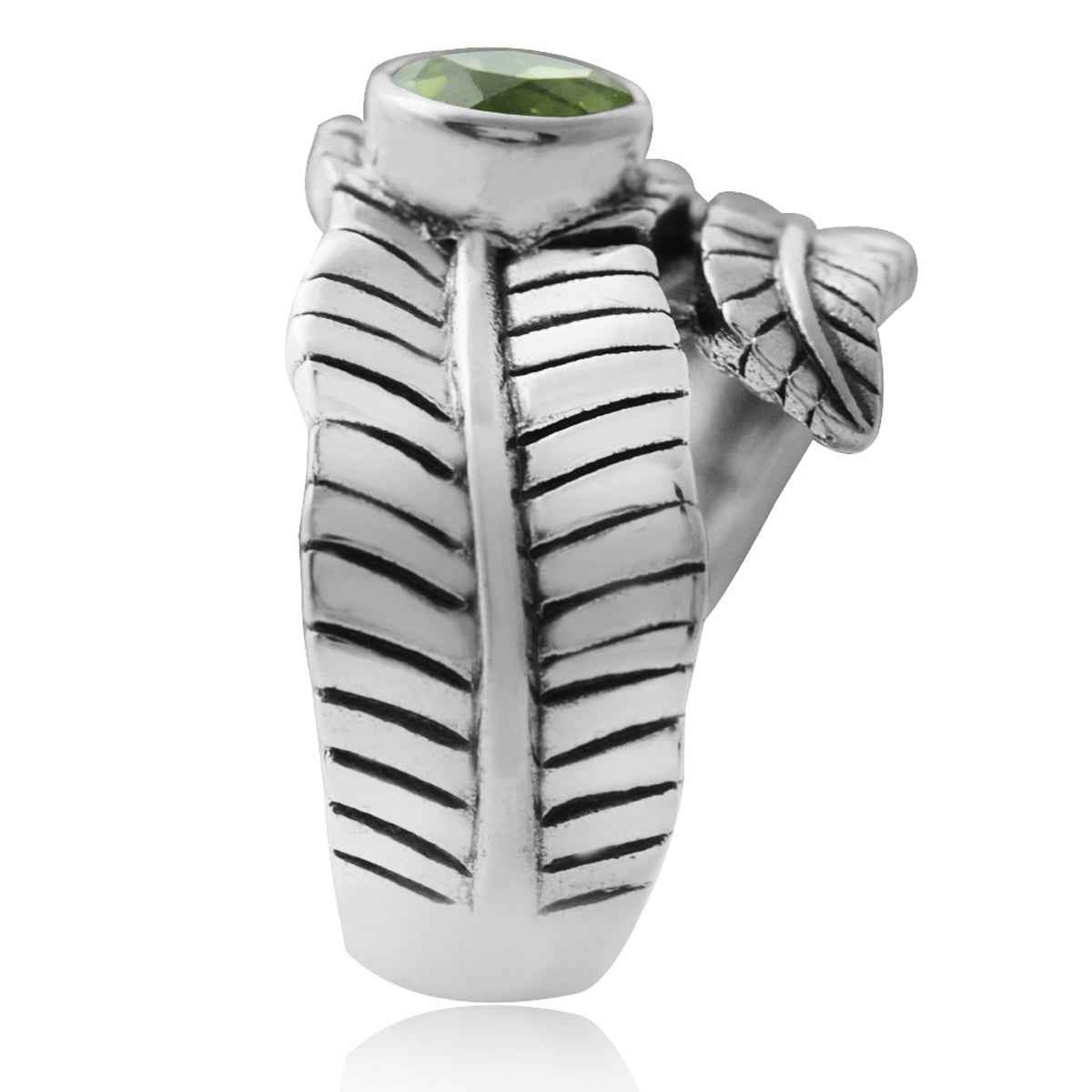 Natural Peridot 925 Sterling Silver Bypass BANANA LEAF Ring