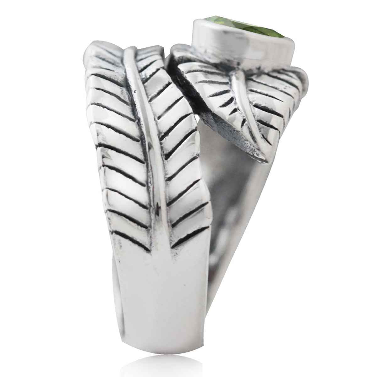 Natural Peridot 925 Sterling Silver Bypass BANANA LEAF Ring