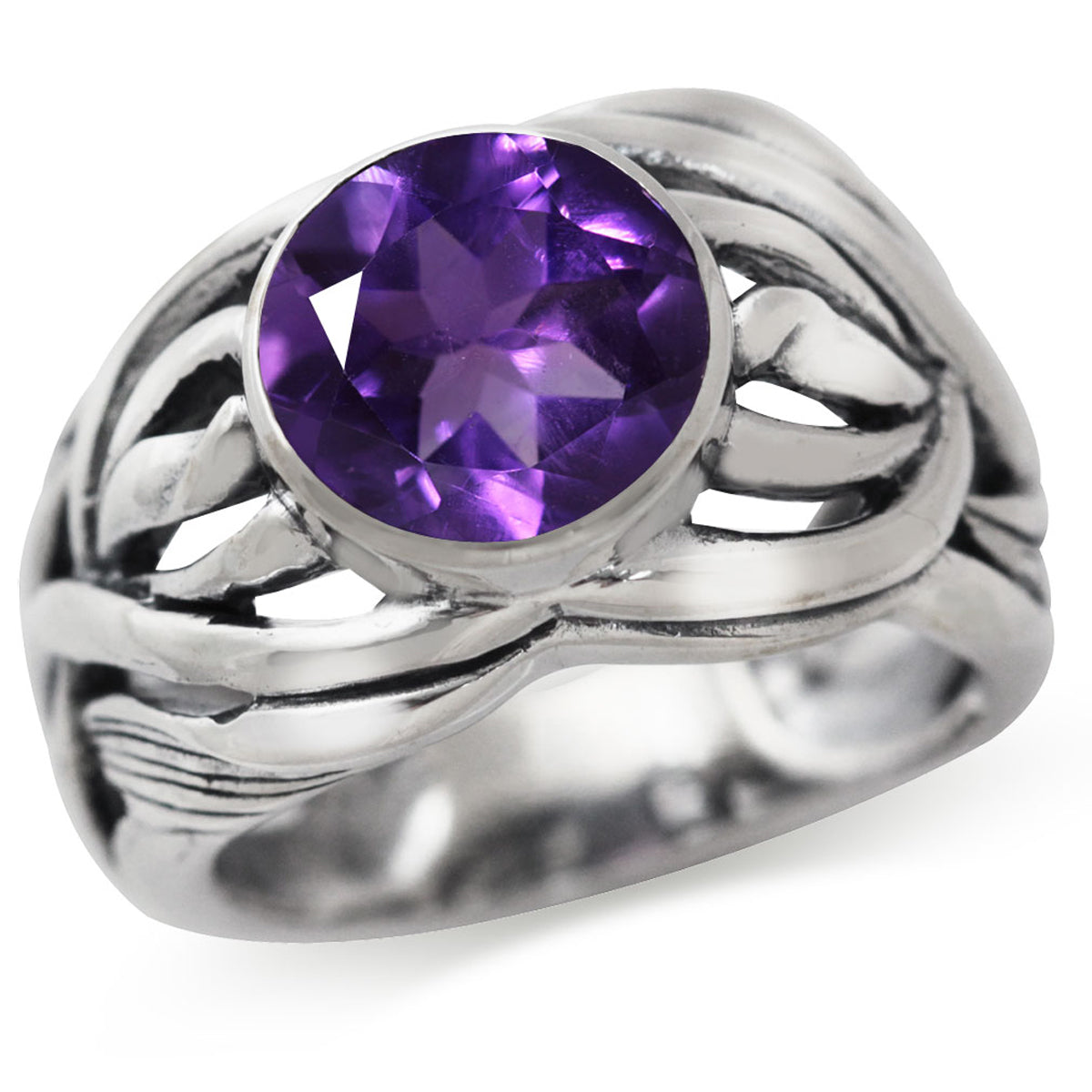 3.04ct. Natural African Amethyst 925 Sterling Silver Filigree Leaf&Vine Bold Ring silvershake