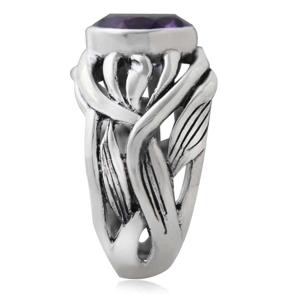 3.04ct. Natural African Amethyst 925 Sterling Silver Filigree Leaf&Vine Bold Ring silvershake
