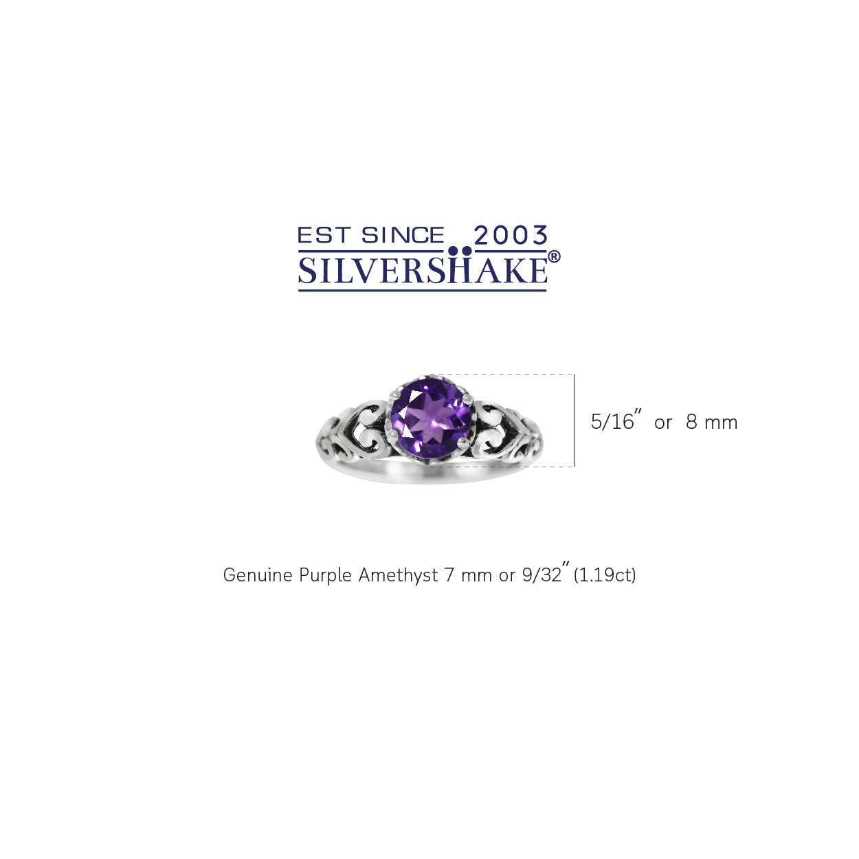 1.19ct. Natural Amethyst 925 Sterling Silver Victorian Style Solitaire Ring - Silvershake-store