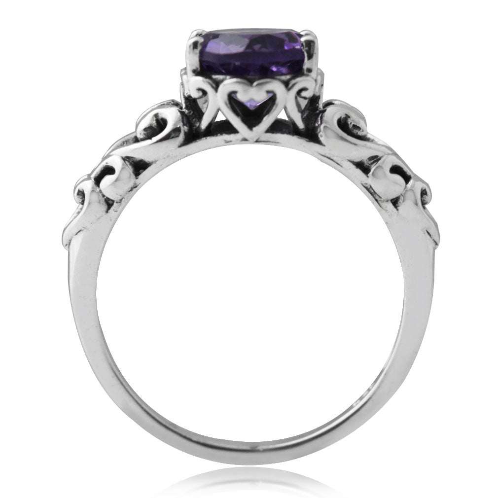1.19ct. Natural Amethyst 925 Sterling Silver Victorian Style Solitaire Ring - Silvershake-store