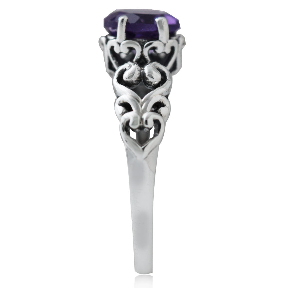 1.19ct. Natural Amethyst 925 Sterling Silver Victorian Style Solitaire Ring - Silvershake-store