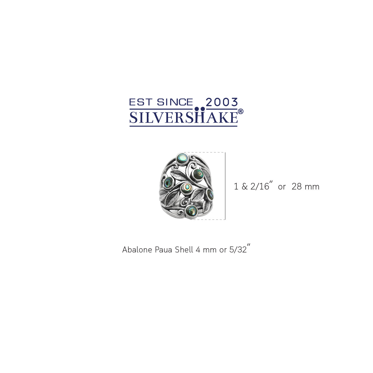 Abalone Paua Shell 925 Sterling Silver Filigree Leaf Ring - Silvershake-store