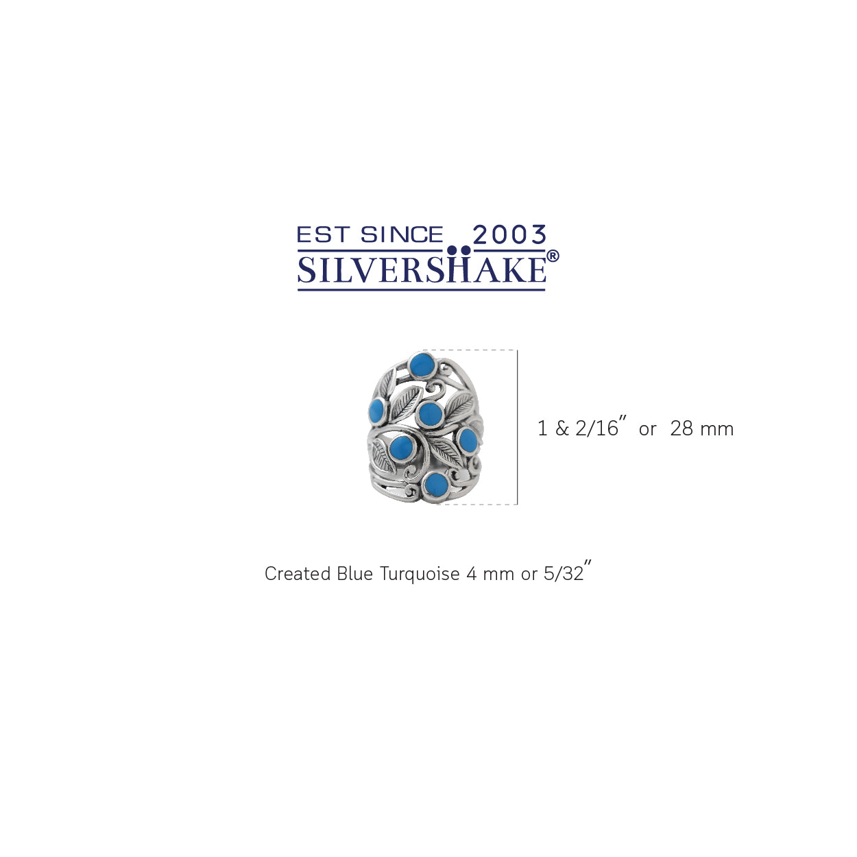 Created Blue Turquoise 925 Sterling Silver Filigree Leaf Ring - Silvershake-store