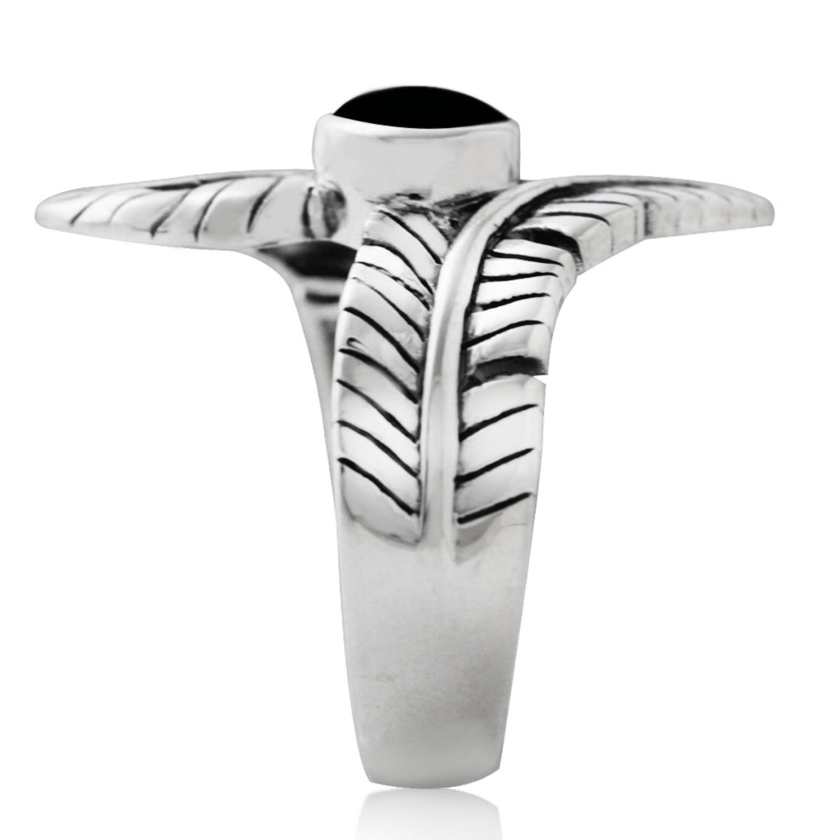 Created Black Onyx 925 Sterling Silver Bypass BANANA LEAF Ring silvershake