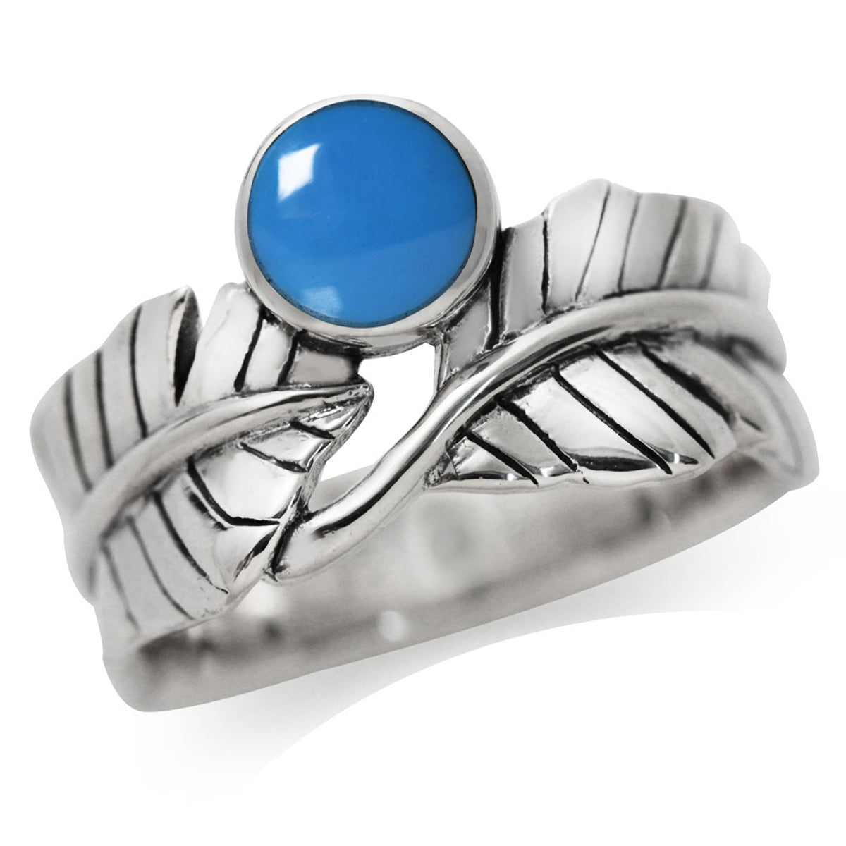 Created Blue Turquoise 925 Sterling Silver BANANA LEAF Ring silvershake