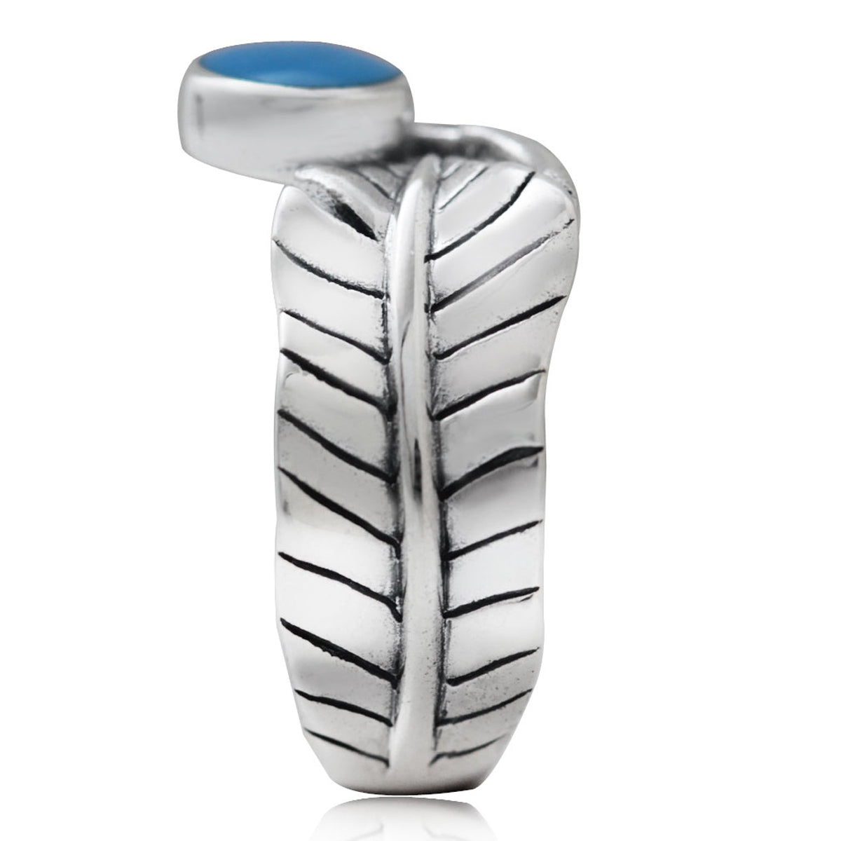 Created Blue Turquoise 925 Sterling Silver BANANA LEAF Ring silvershake