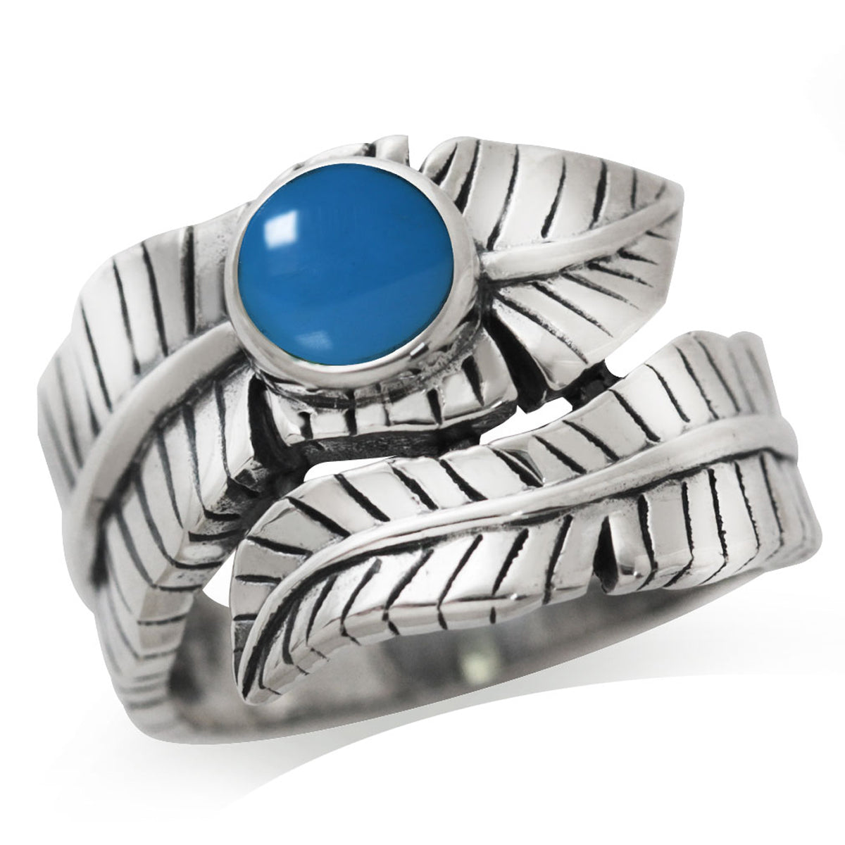 Created Blue Turquoise 925 Sterling Silver Bypass BANANA LEAF Ring silvershake