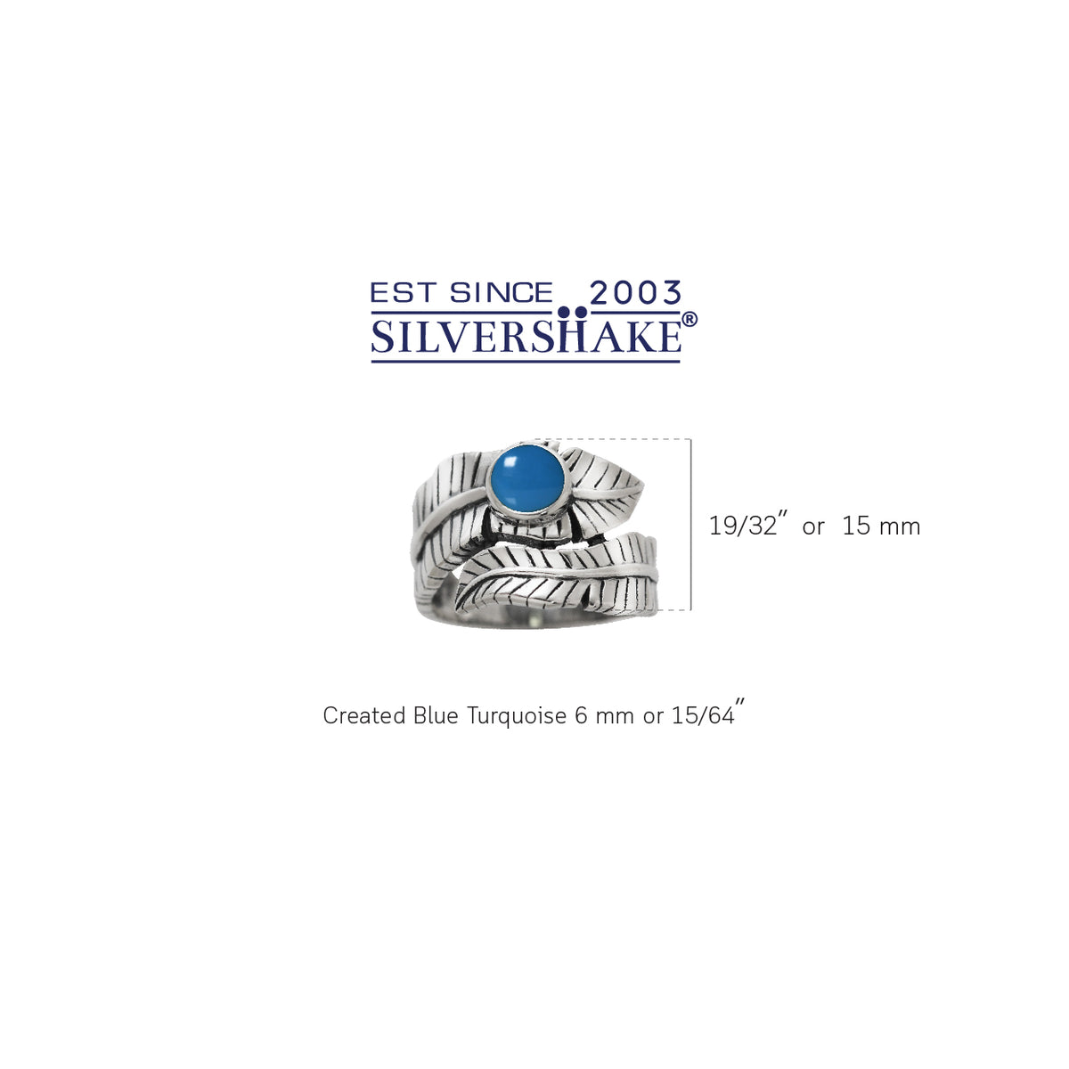 Created Blue Turquoise 925 Sterling Silver Bypass BANANA LEAF Ring silvershake