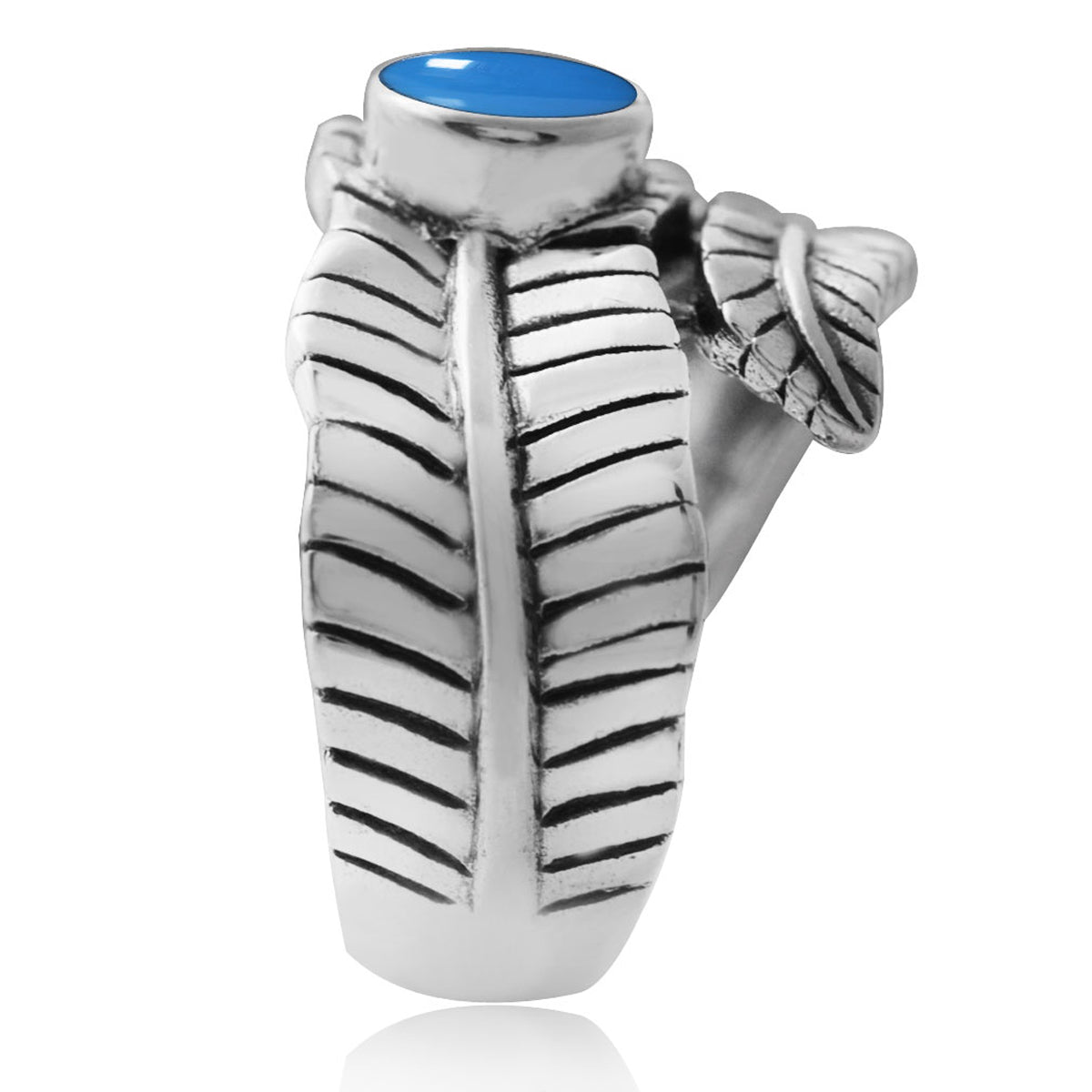 Created Blue Turquoise 925 Sterling Silver Bypass BANANA LEAF Ring silvershake