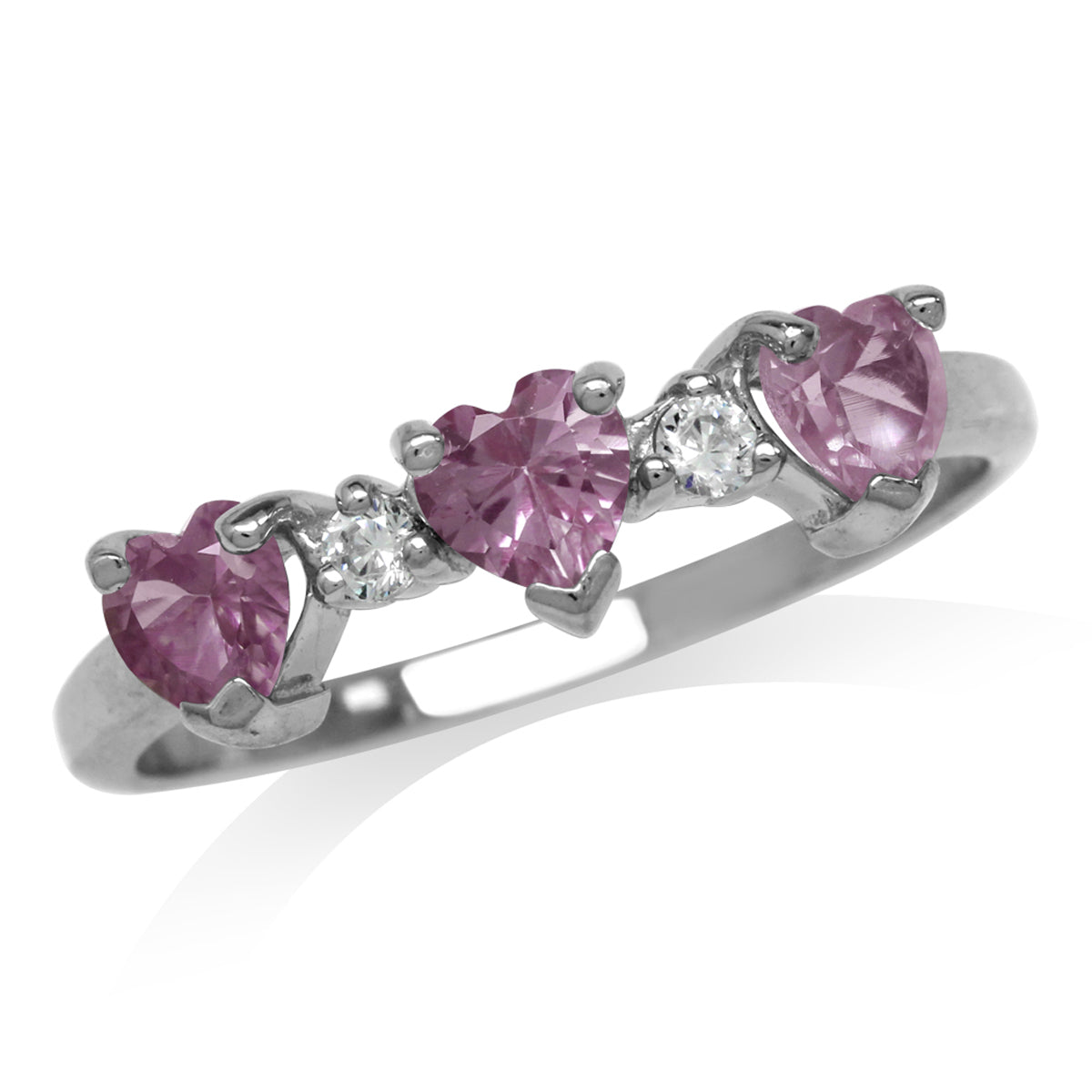 3 Stone Heart Shape Simulated Color Change Alexandrite 925 Sterling Silver Ring