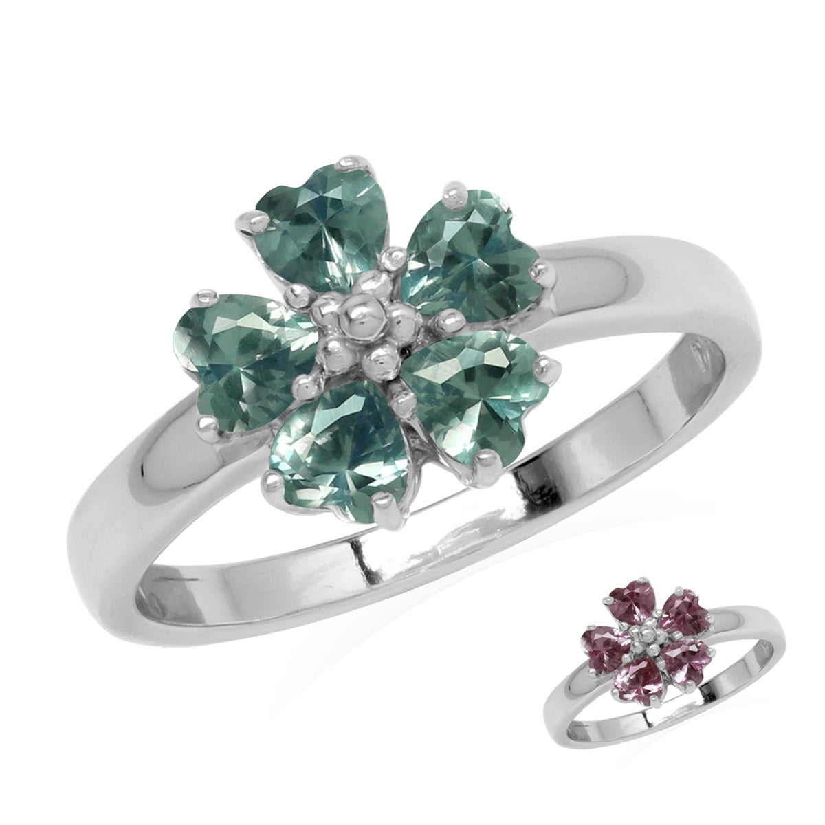 Simulated Color Change Alexandrite 925 Sterling Silver Heart Flower Ring silvershake