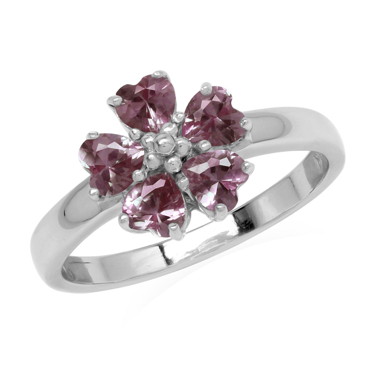 Simulated Color Change Alexandrite 925 Sterling Silver Heart Flower Ring silvershake