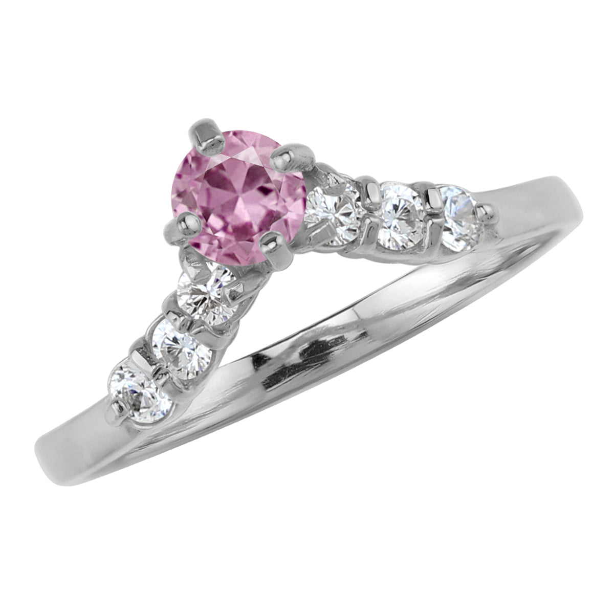 Created Color Change Alexandrite and White Cubic Zirconia 925 Sterling Silver V Shape Ring - Silvershake-store