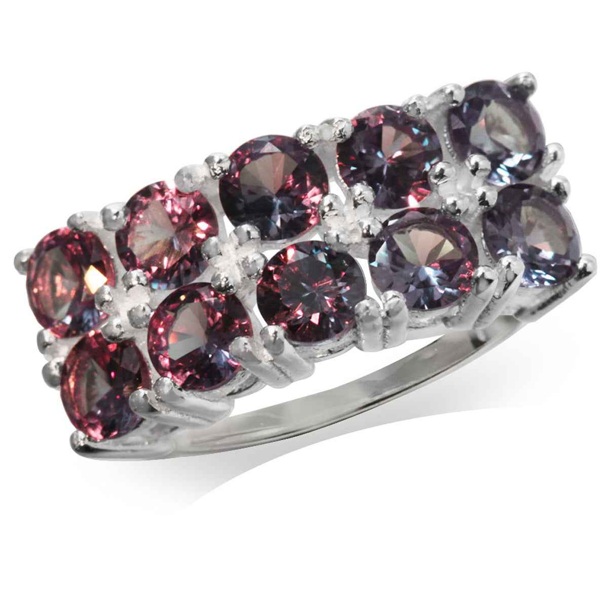 Simulated Color Change Alexandrite White Gold Plated 925 Sterling Silver Ring