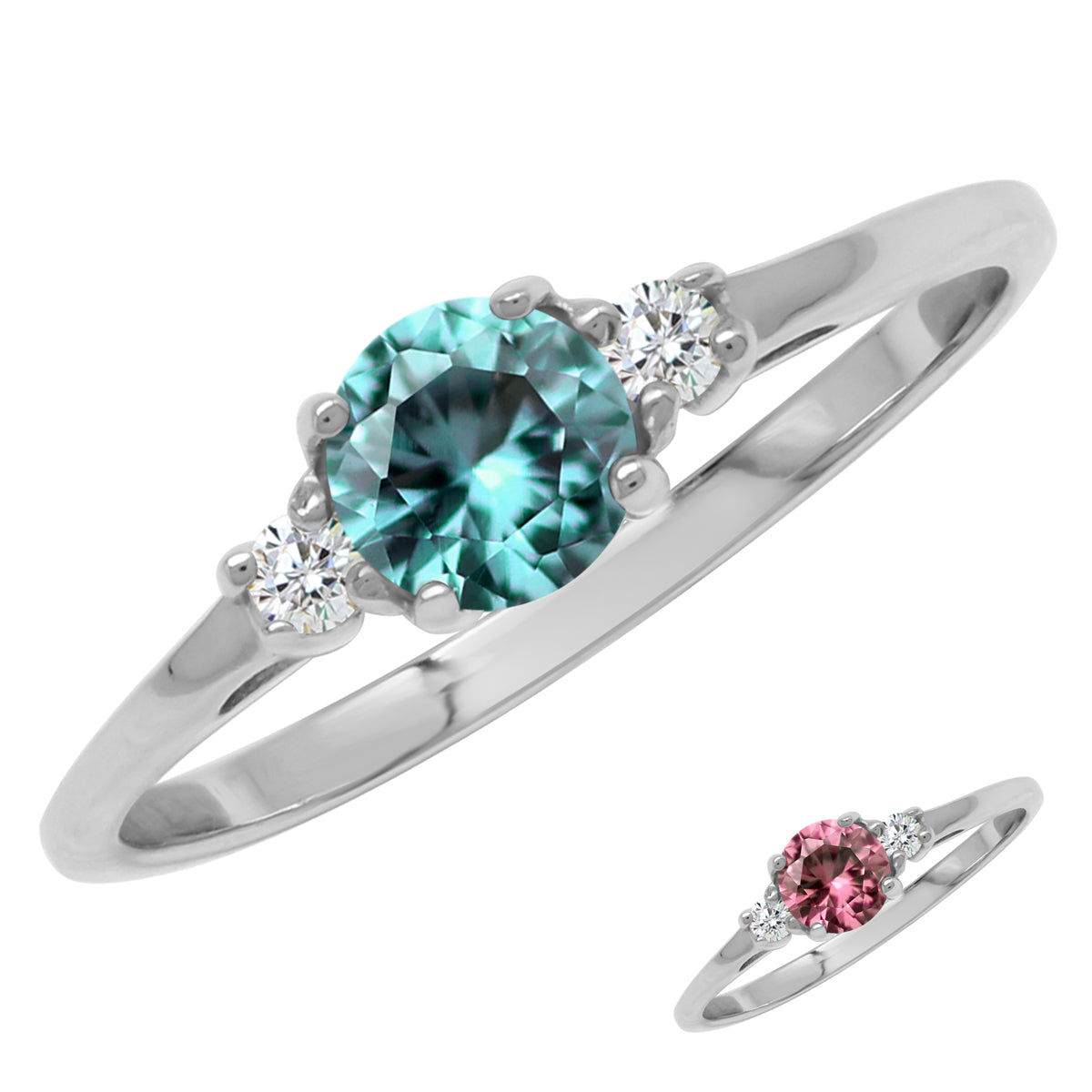 Petite Created Color Change Alexandrite and White Cubic Zirconia 925 Sterling Silver Promise Ring - Silvershake-store