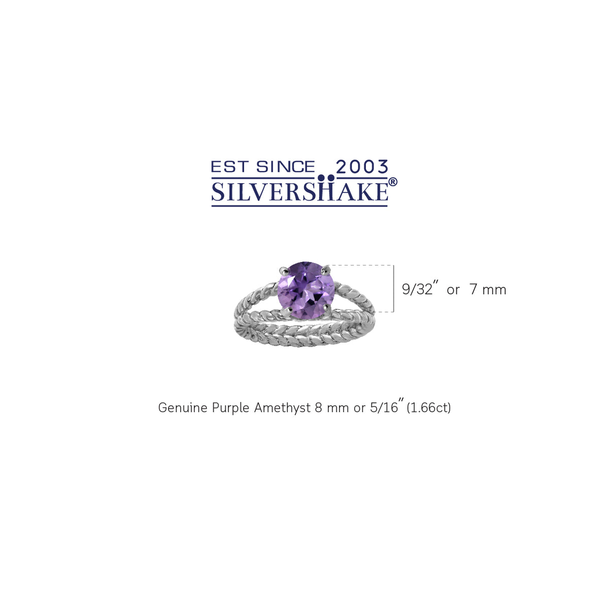 1.66ct. Natural Amethyst 925 Sterling Silver Double Rope Twist Ring silvershake