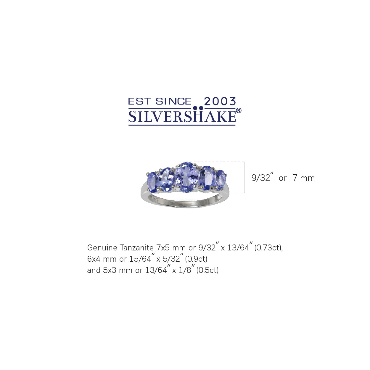 2.13ct. 5 Stone Genuine Tanzanite White Gold Plated 925 Sterling Silver Ring - Silvershake-store