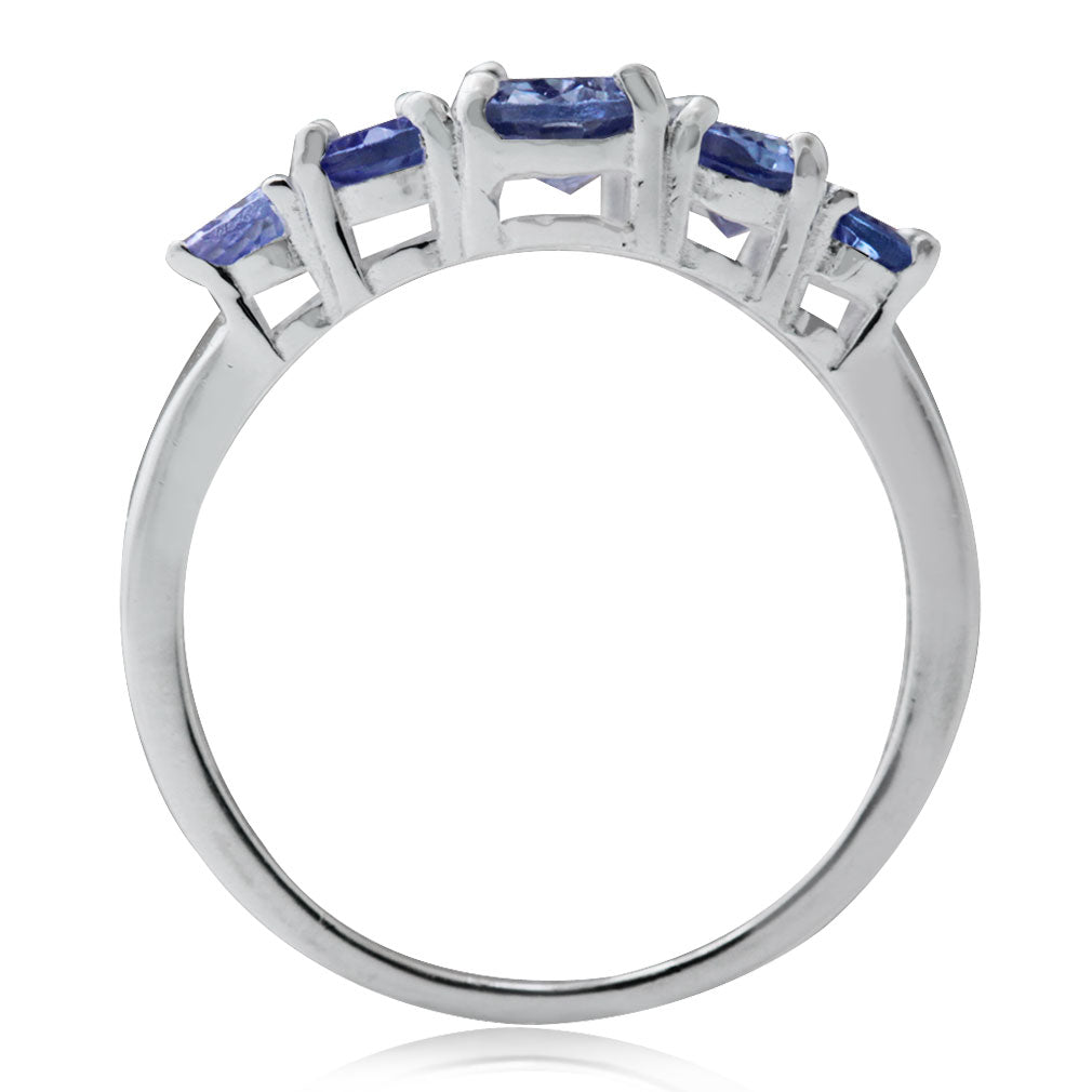 2.13ct. 5 Stone Genuine Tanzanite White Gold Plated 925 Sterling Silver Ring - Silvershake-store