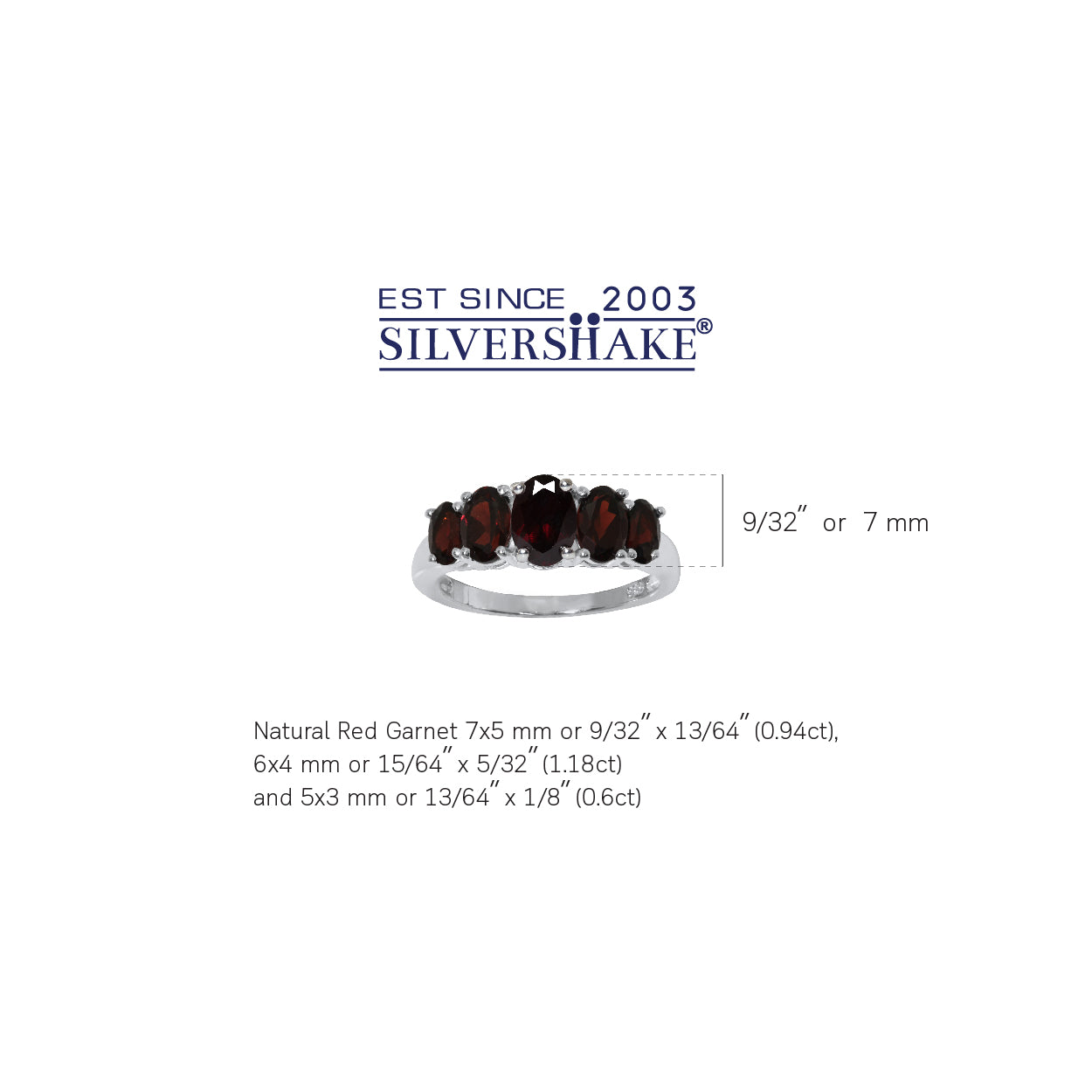 2.72ct. 5 Stone Natural Garnet White Gold Plated 925 Sterling Silver Ring - Silvershake-store