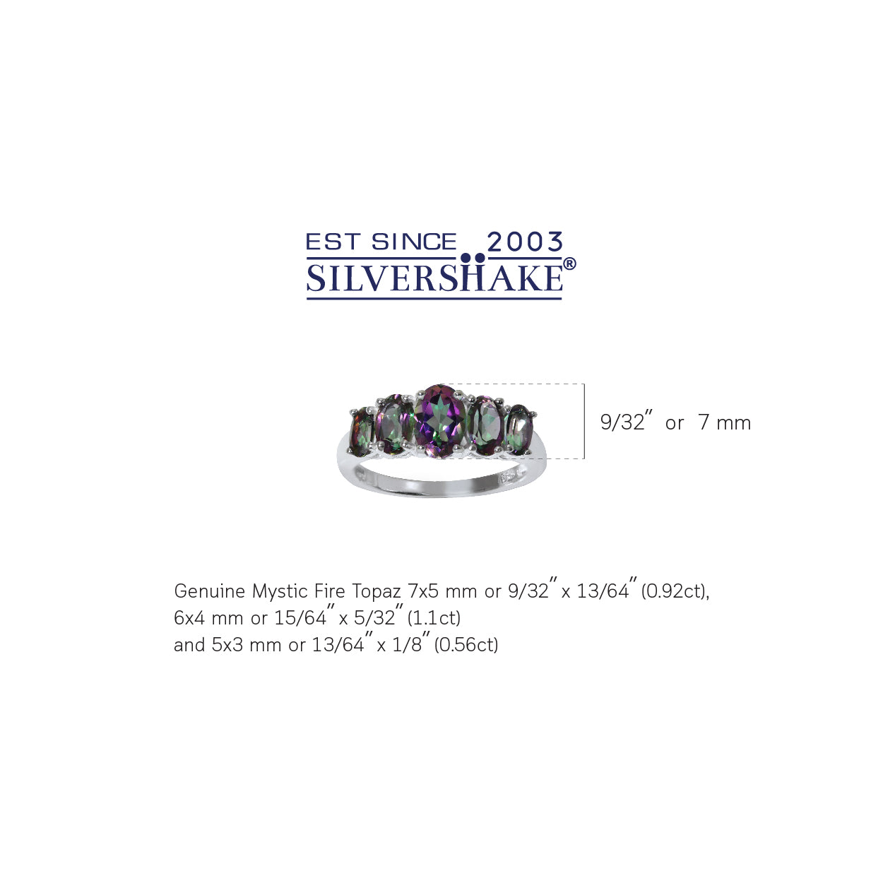 2.58ct. 5 Stone Mystic Fire Topaz White Gold Plated 925 Sterling Silver Ring - Silvershake-store
