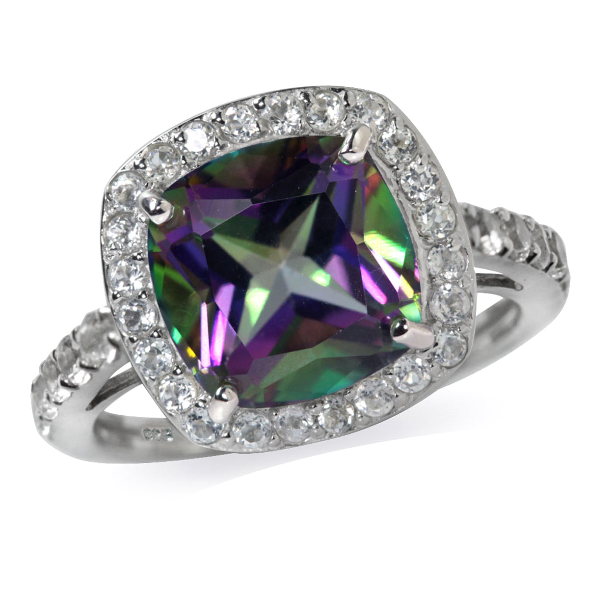 4.89ct. Mystic Fire Topaz White Gold Plated 925 Sterling Silver Cocktail Ring silvershake
