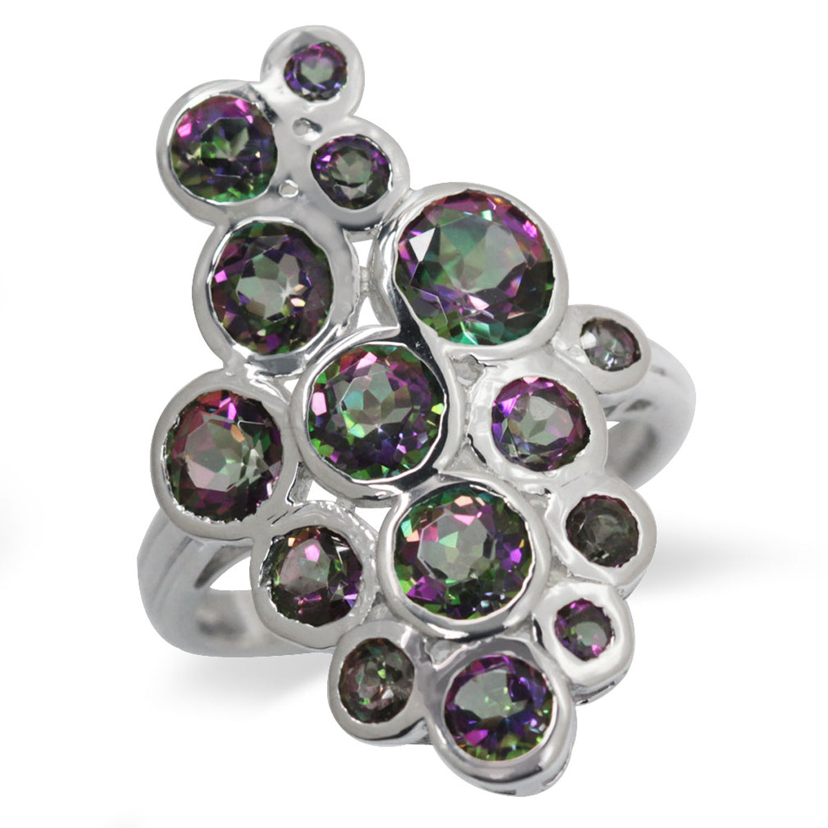5.32ct. Mystic Fire Topaz White Gold Plated 925 Sterling Silver Cluster Ring silvershake