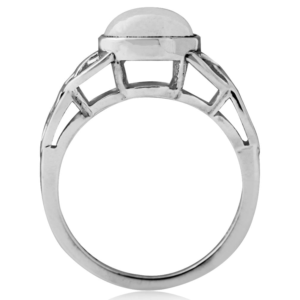 8mm Natural Round Shape Moonstone 925 Sterling Silver Triquetra Celtic Knot Solitaire Ring - Silvershake-store