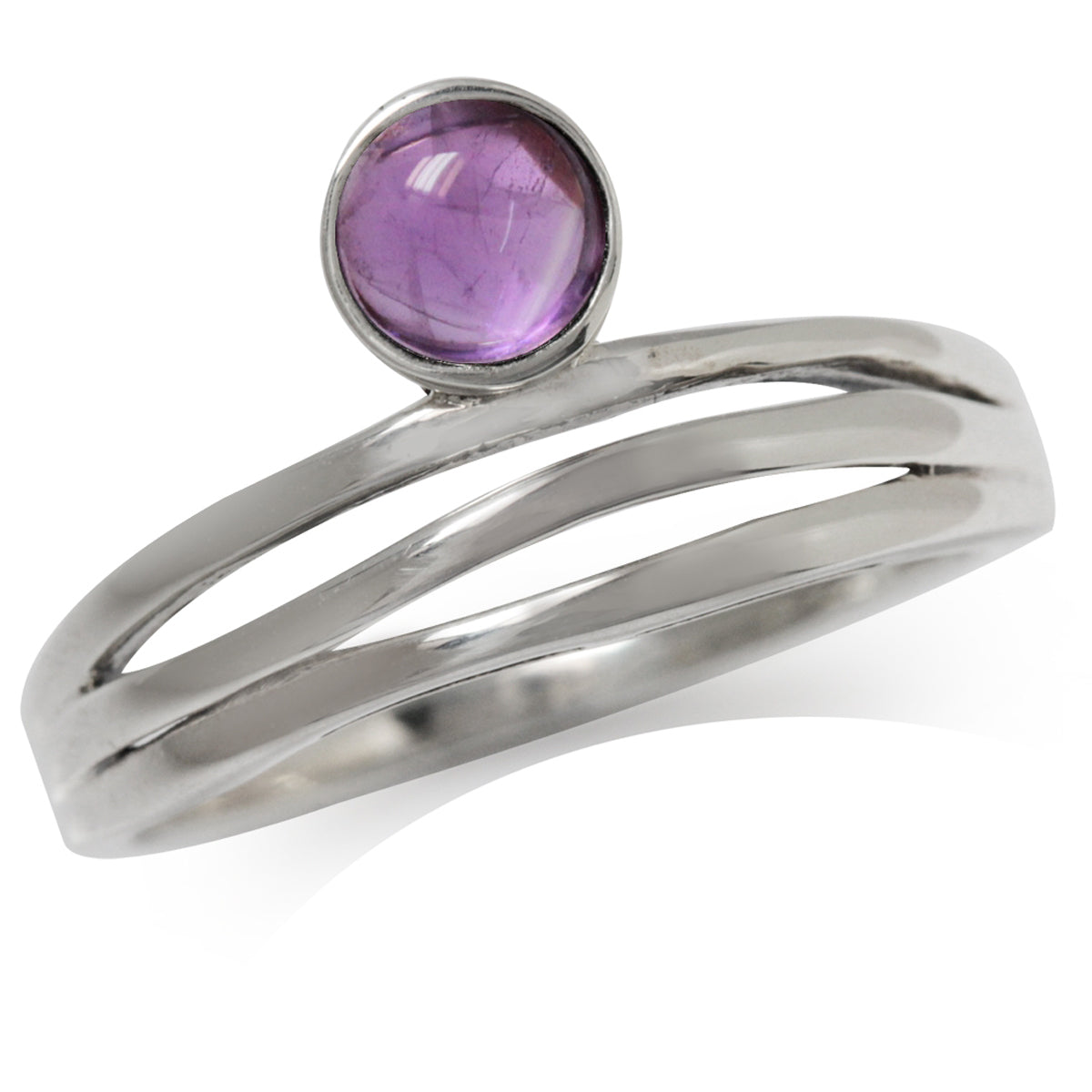 Cabochon Amethyst 925 Sterling Silver 3-Line Minimalist Casual Ring silvershake