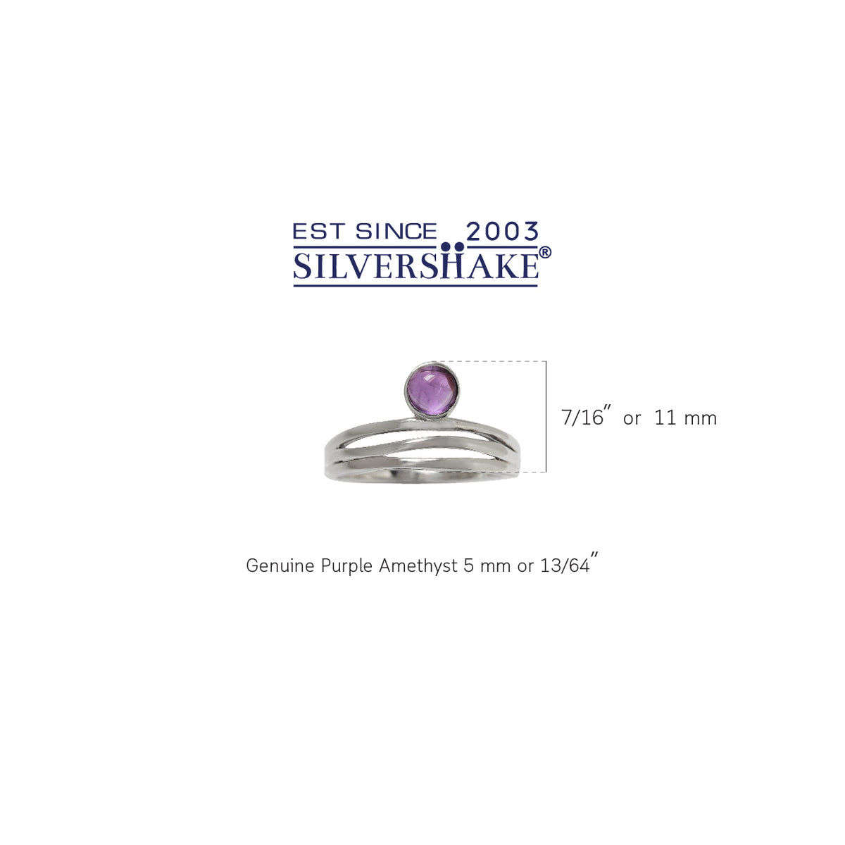 Cabochon Amethyst 925 Sterling Silver 3-Line Minimalist Casual Ring silvershake