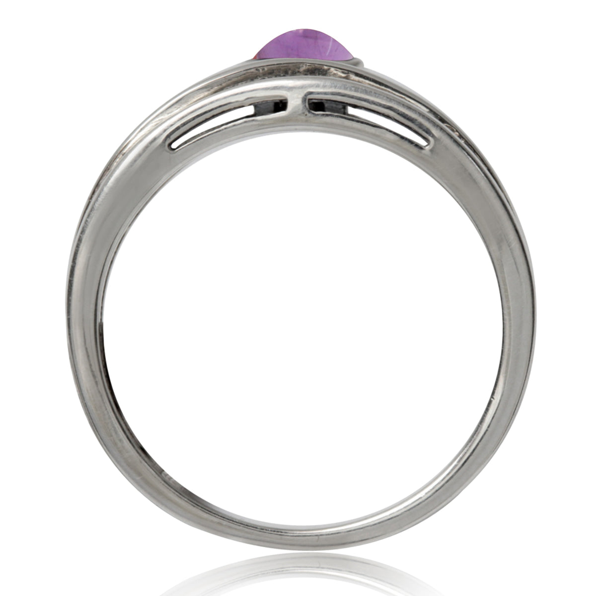 Cabochon Amethyst 925 Sterling Silver 3-Line Minimalist Casual Ring silvershake