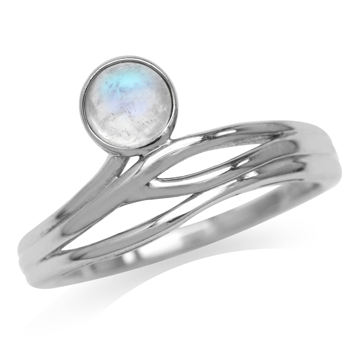 5MM Natural Round Shape Moonstone 925 Sterling Silver Minimalist Modern Wavy Ring silvershake
