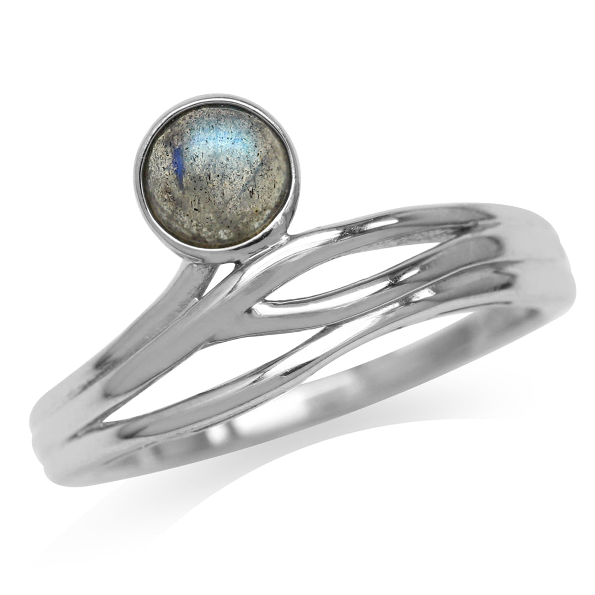 5MM Round Shape Labradorite 925 Sterling Silver Minimalist Modern Wavy Ring
