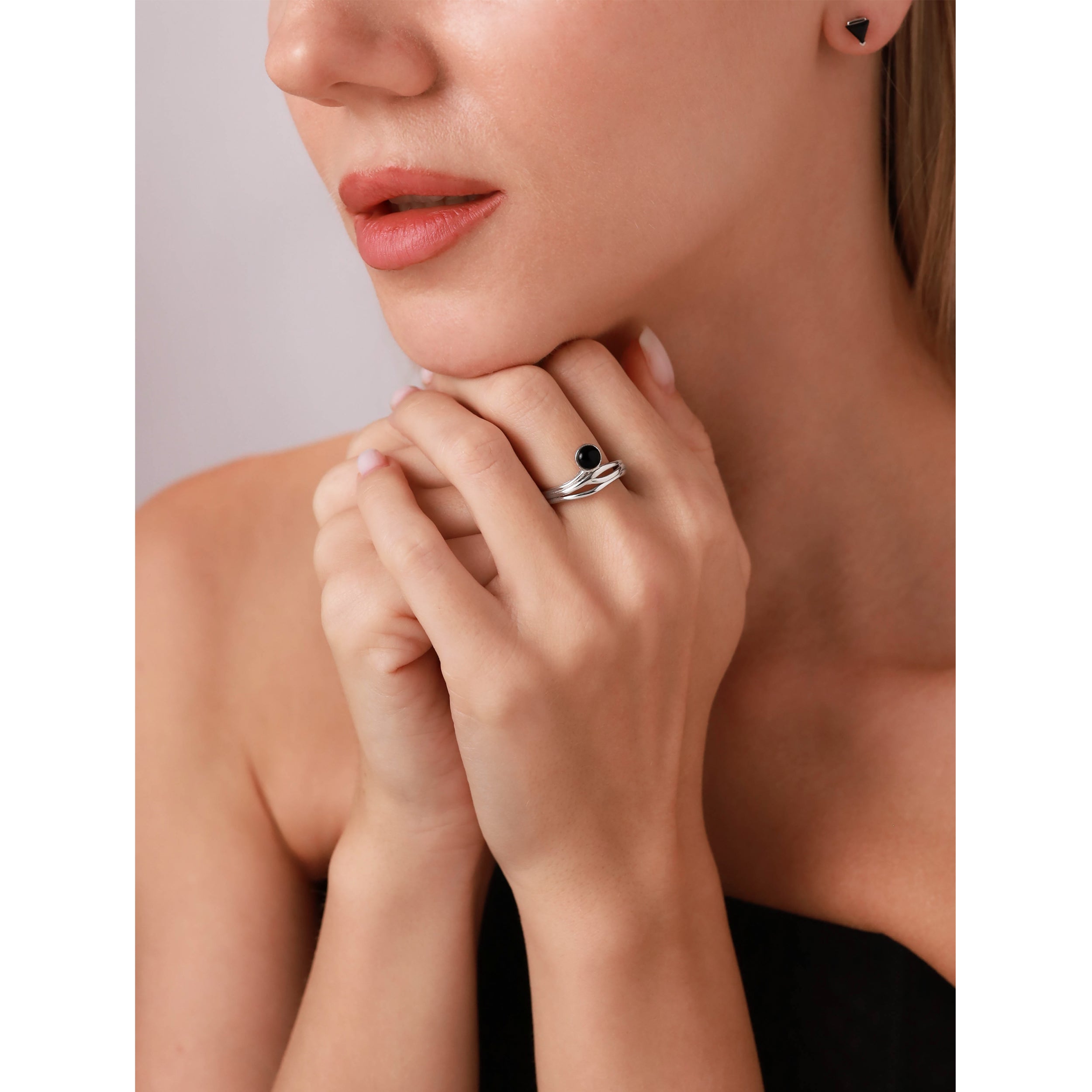 5MM Round Shape Labradorite 925 Sterling Silver Minimalist Modern Wavy Ring