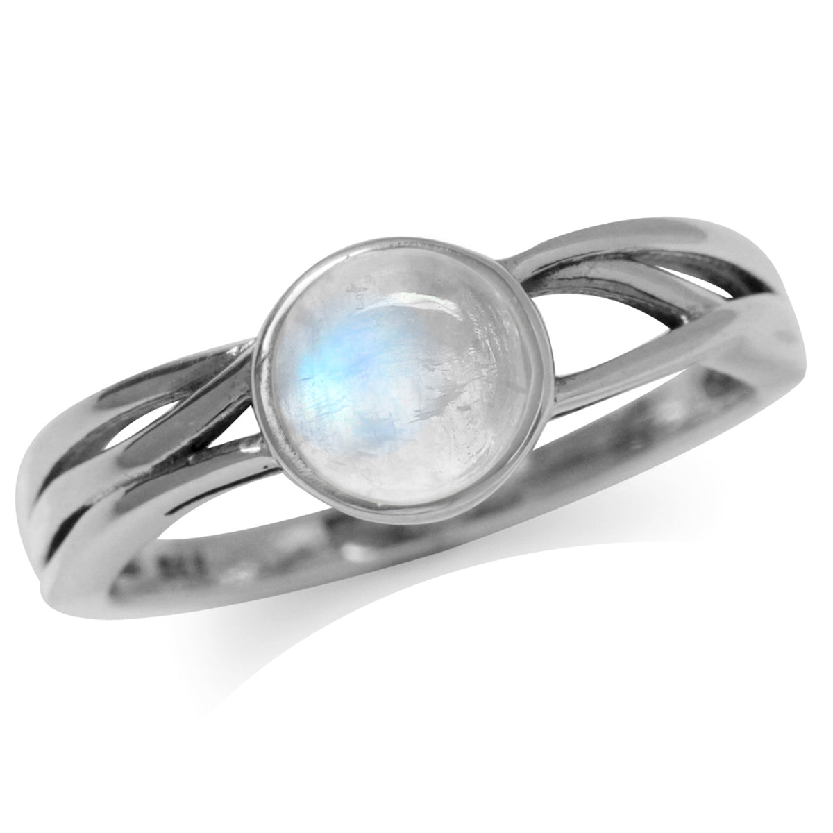 6MM Natural Round Shape Moonstone 925 Sterling Silver Solitaire Ring