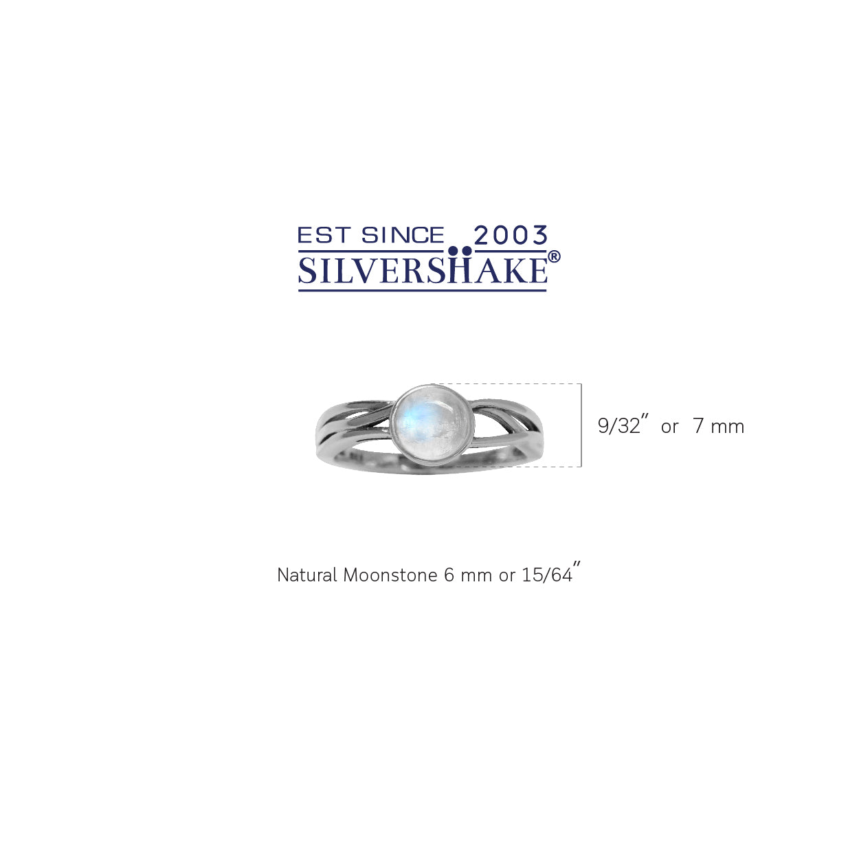 6MM Natural Round Shape Moonstone 925 Sterling Silver Solitaire Ring