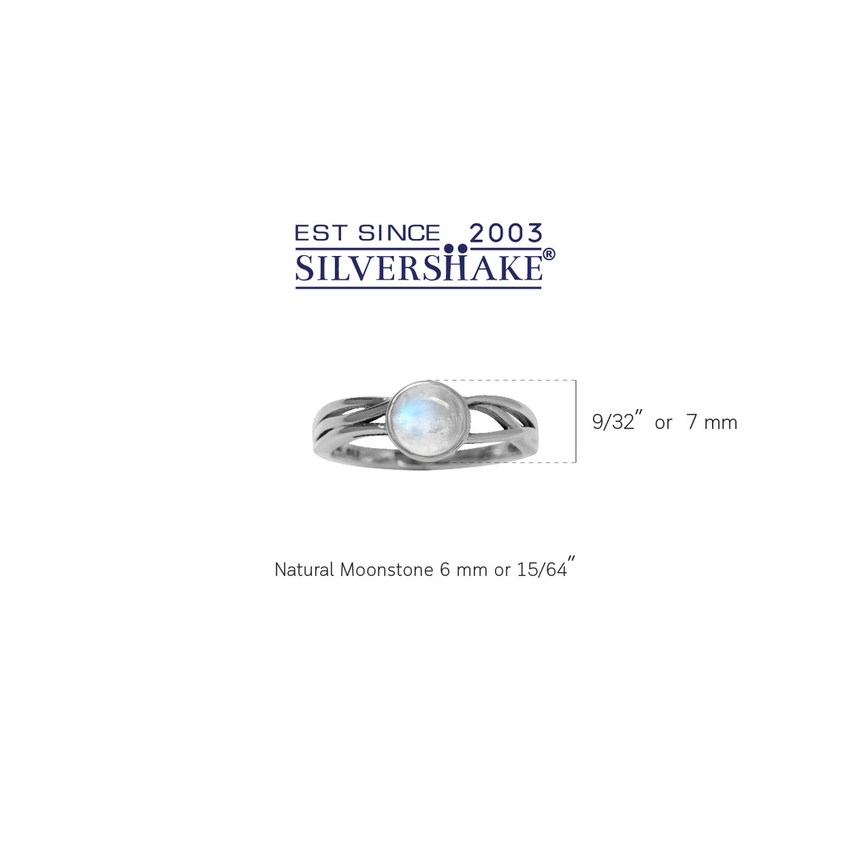 6MM Natural Round Shape Moonstone 925 Sterling Silver Solitaire Ring silvershake