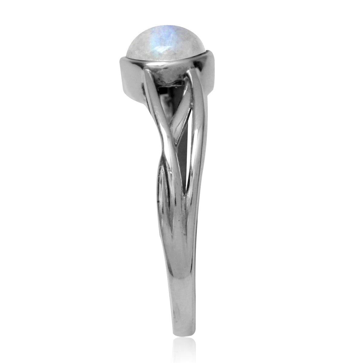 6MM Natural Round Shape Moonstone 925 Sterling Silver Solitaire Ring